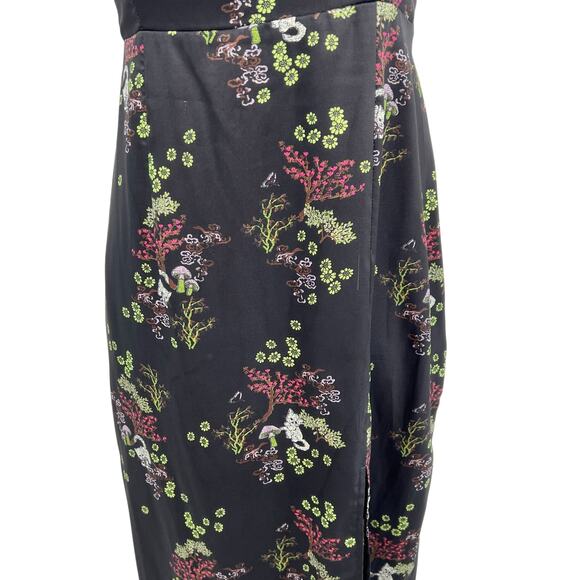 Urban Outfitters Mikayla Floral Midi Dress Cat Print Satin Black Size Small - Picture 5 of 15